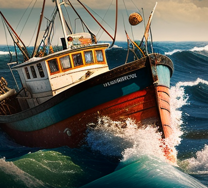 wooden commercial fishing troller logo